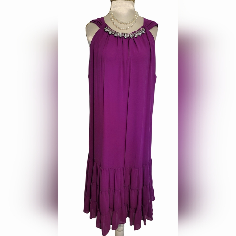 Sandiva Elegant Purple Sleeveless Jeweled Neckline Dress Special Occasion Dress